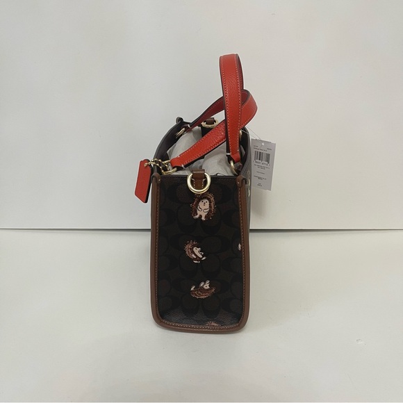 Coach Dempsey Tote 22 In Signature Canvas With Hedgehog Print In Brown Black NWT - Picture 4 of 16